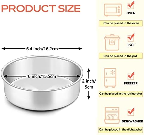 Herogo Cake Pan 6 Inch Round Set of 3, Stainless Steel Nonstick Layer