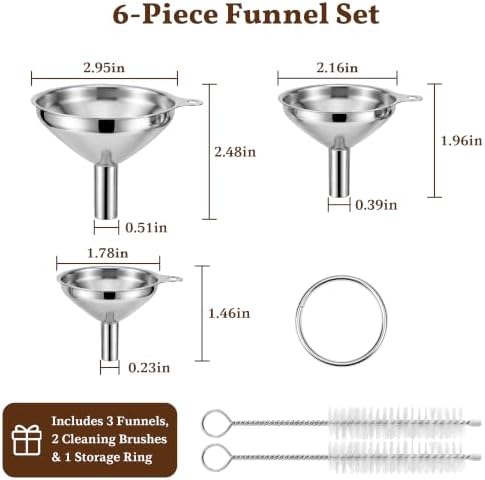 Mini Stainless Steel Funnel, Set of 3 for Filling Bottles and Kitchen