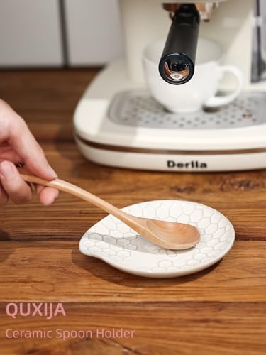 Ceramic Spoon Rest Set of 2, 5.3 Inch Spoon Holder (Vintage White)