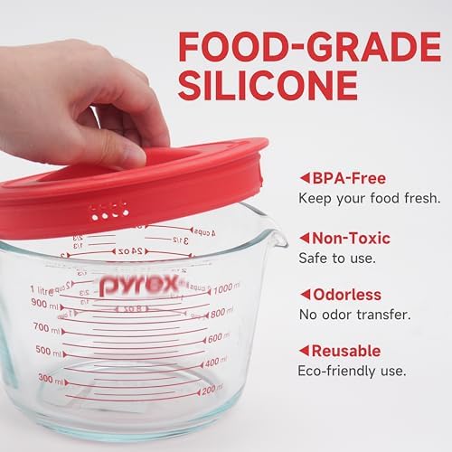 3 Pack Silicone Replacement Lids, Respectively Fits Pyrex 1-Cup, 2-Cup