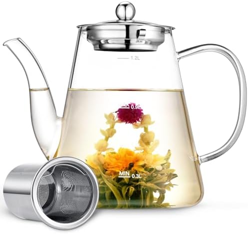 Glass Teapot, 1200ml (40oz) Tea Pot with Infuser for Loose Tea and