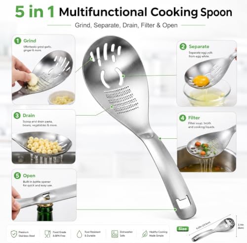 5-in-1 Stainless Steel Cooking Spoon Egg Separator Masher Bottle