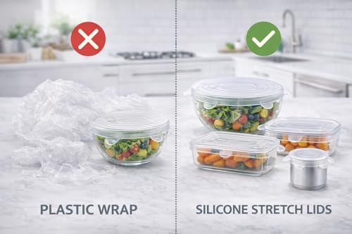 Reusable Silicone Food Covers, 12-Pack, Round & Rectangular