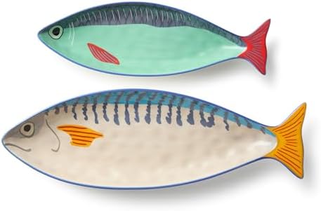 Something Fishy Porcelain 3-D FISH PLATTER 2 Pc. SET-sculpted coastal