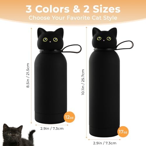 Vacuum Insulated Stainless Steel Water Bottle, Black Cat, 17oz