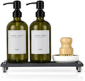 2 Pack Kitchen Soap Dispenser Set, 16oz Green Glass
