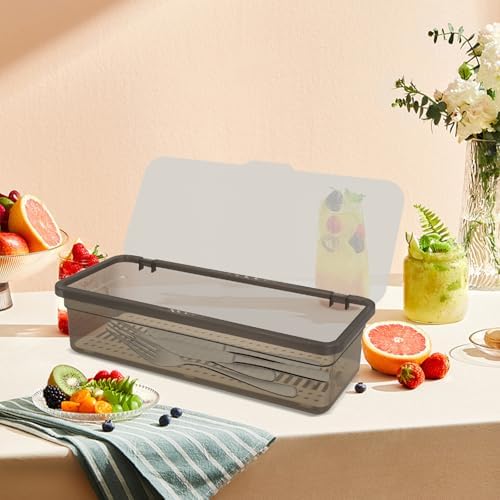 6 Pcs Flatware Tray with Lid Large Plastic Drainer Silverware Utensil