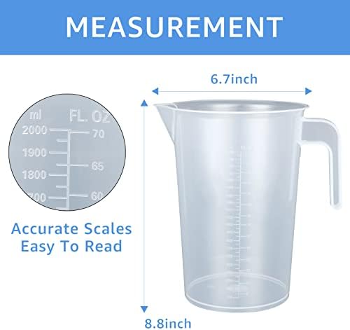 AKOLAFE 4 Pack 2 Liter Liquid Measuring Cups 64 Ounce Each Plastic