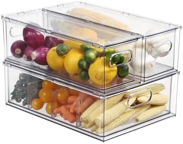 Fridge Organizers and Storage Pull Out Drawer, 2 Small + 1 Large