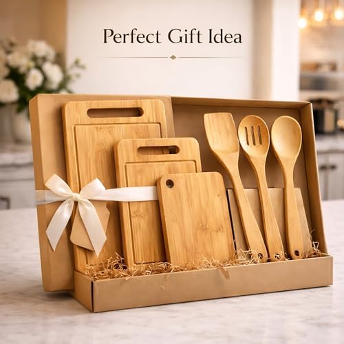 Bamboo Cutting Board Set, 3 Boards + 3 Kitchen Utensils