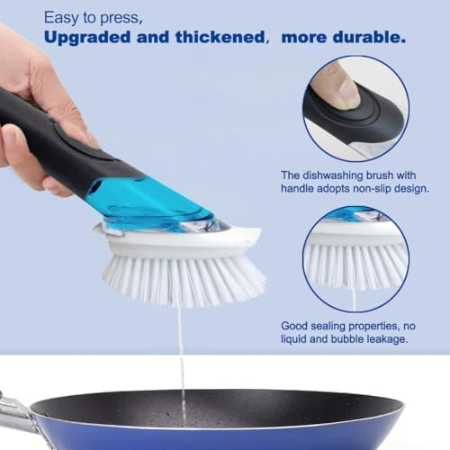 CELOX Dish Brush with Soap Dispenser, 3 Brush Heads, Black