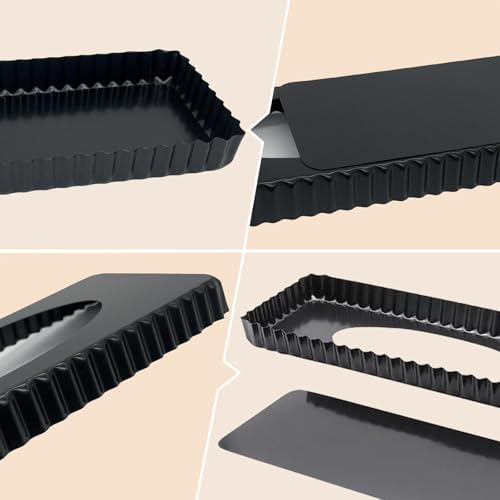 Rectangle Tart Pan with Removable Bottom, 14-Inch Quiche Pans Carbon