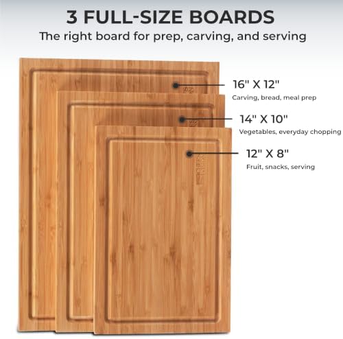 Chef's Vision Bamboo Cutting Board 3-Piece Kitchen Set, 0.8-Inch Thick