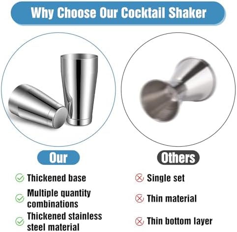 4PCS Cocktail Shaker Set Professional Bar Shaker Boston Set, Stainless
