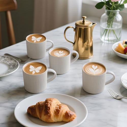 DeeCoo Matte White Coffee Mugs Set of 4, 12 Ounce Mug with Handles