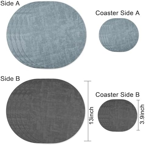 Fyvva Placemats Set of 4, 13" Round Reversible Faux Leather with