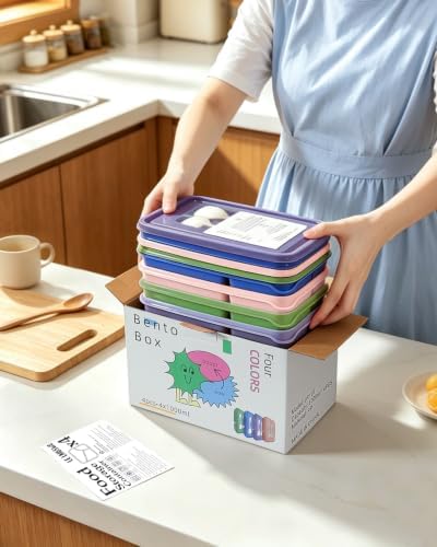 Meal Prep Containers, 4 Pack 3 Compartments Bento Lunch Box