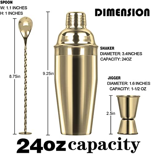 Tiawudi Large 24oz Cocktail Shaker Set, Stainless Steel 18/8 Martini