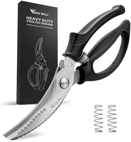 Heavy Duty Kitchen Poultry Shears with 2 Springs, Non-Slip Handle &