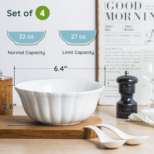 HOMBENE Ceramic Soup Serving Bowls for Kitchen, 6.4 Inch, Set of 4