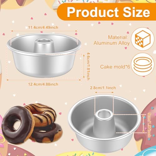 6 PCS Angel Food Cake Pan, 4.5" Aluminum Pound Cake Pan, Chiffon Cake