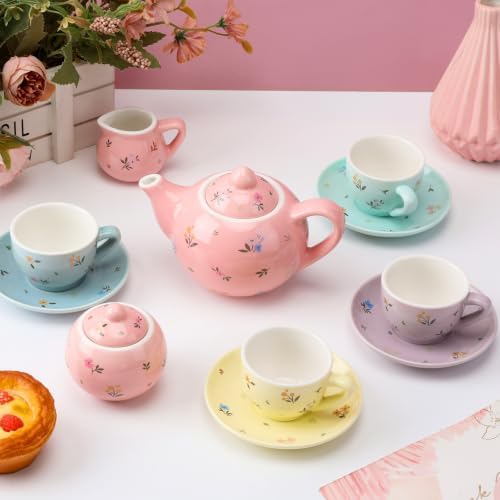 CHENP.HMC Porcelain Tea Set with Floral Pattern, Complete Teapot