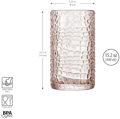 Glaver's Highball Glasses Set of 4 Pink Drinking Glasses, 15 Ounce