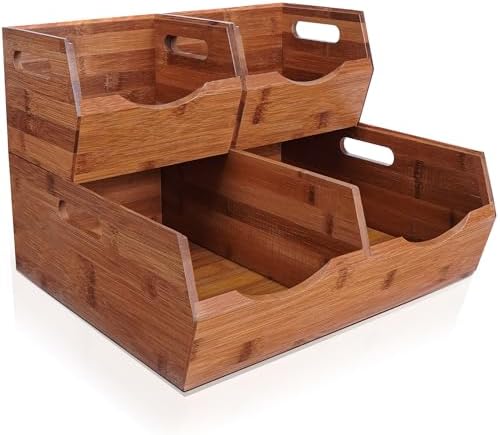 2-tier Stackable Bamboo Pantry Storage Bins, Potato & Onion Storage