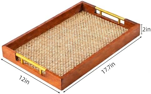 17.7x12in Wood Serving Tray with Handles Suitable for Coffee Tables