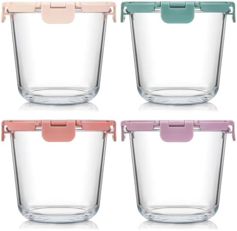 4 Sets 3 Cup 24 OZ Glass Meal Prep Containers with Lids