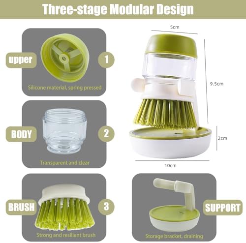 Soap Dispenser with Dish Brush and Storage Bracket, Gray