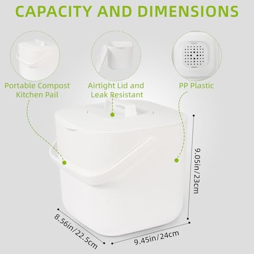 1.85 GAL/7L Kitchen Pail with Handle, Countertop Kitchen Bin
