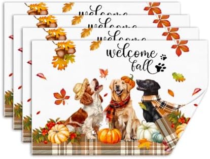 comfoyar Fall Harvest Dog Placemats Set of 4, 12x18 Inch Washable