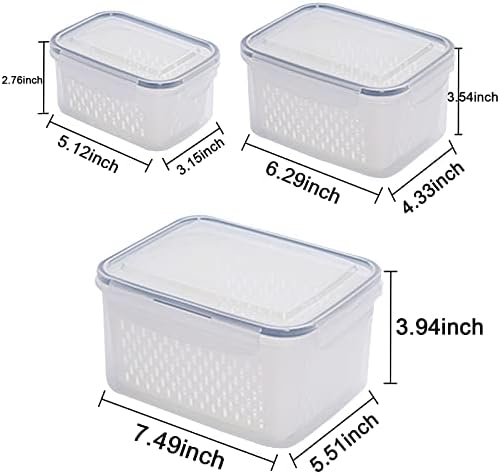 3Pack Fridge Food Storage Containers with Strainer