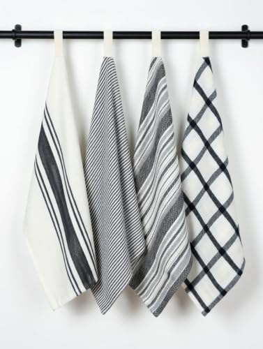 Elfranso Tea Towels, 100% Cotton Set of 4 Dish Towel, Grey & White