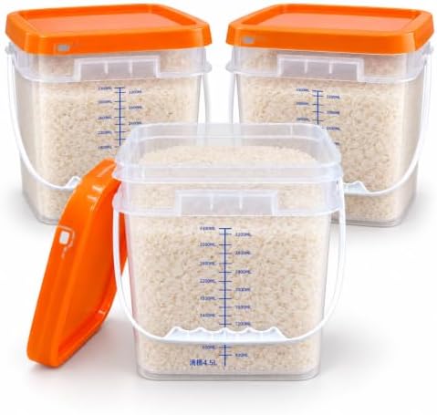 3 Pack 1 Gallon Clear Food Grade Plastic Buckets with Lids, Square