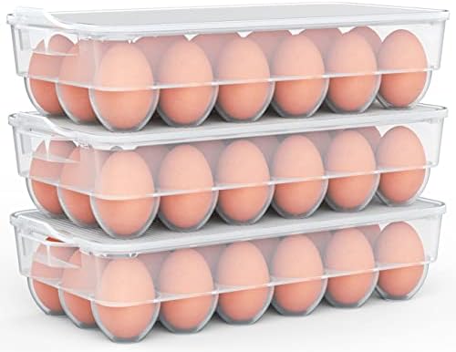 Clear Covered Egg Holder 3-Pack, Plastic Egg Storage for Refrigerator