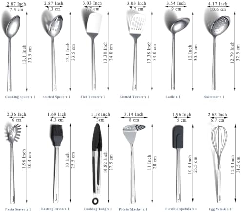 Kitchen Cooking Utensils Set 26 Pieces, Stainless Steel Heavy Duty