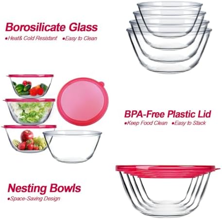 KOMUEE 4 Pack Glass Mixing Bowls Set with Lids