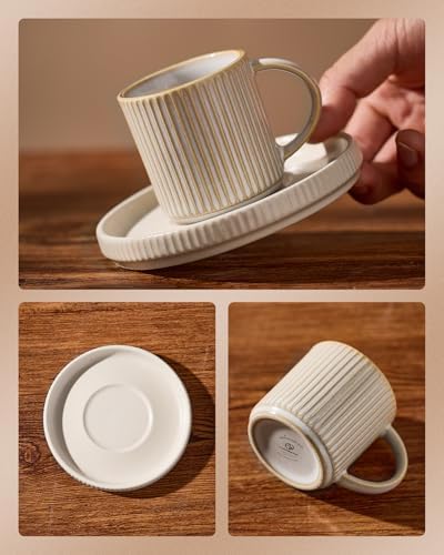 famiware 3oz Espresso Cups and Saucers, Set of 4, Cappuccino White