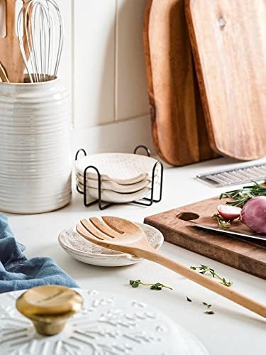 LE TAUCI Ceramic Spoon Rests for Stove Top with Holder, Set of 4