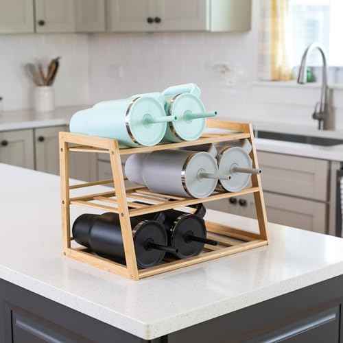 Honey-Can-Do 3-Tier Bamboo Water Bottle Organizer Rack - Stackable