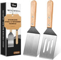 Stainless Steel Spatula Set, 2 pcs for Cast Iron Skillet with Wooden