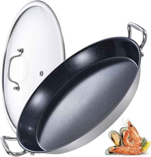 LOLYKITCH Nonstick Paella Pan with Lid | 14 Inch for Family of 5-8
