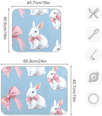 OTVEE White Rabbit Art Dish Drying Mat for Kitchen Counter Absorbent
