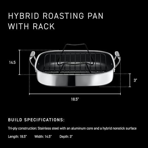 HexClad Hybrid 17 x 14 Inch Rectangular Nonstick Roasting Pan with Rack