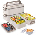 kids Adults Stainless Steel Lunch Box, 2 Layer, Leak-Proof, Beige