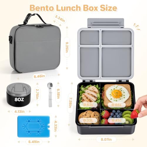 Bento Lunch Box with 8oz Soup Thermo,Kids Leakproof 4 Compartment