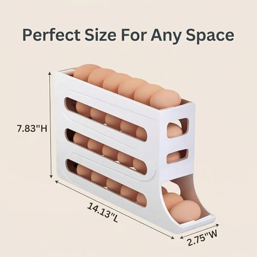 28 Egg Holder for Fridge, 4-Tier Auto Rolling Egg Organizer for
