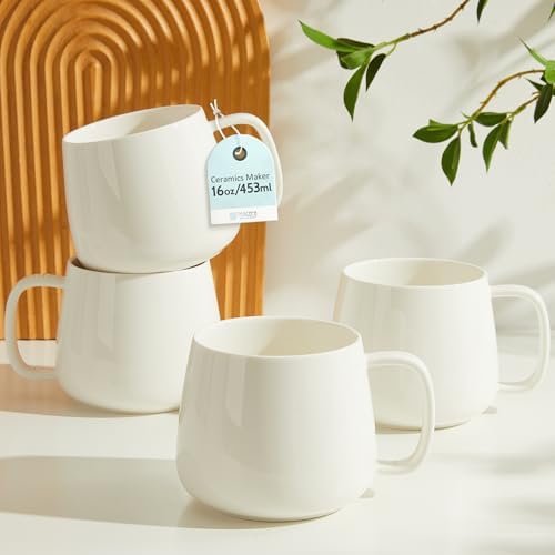 Teocera 16oz Ceramic Coffee Mugs Set of 4 – Stackable Latte Cups